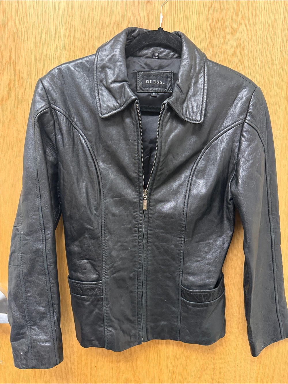 GUESS Vintage Black Buttery Soft 100% Leather Zip-Up Women's Jacket size Small